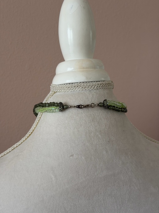 Multi-Strand Forest Green Jade & Peridot Glass Beaded Statement Necklace - Picture 3 of 4